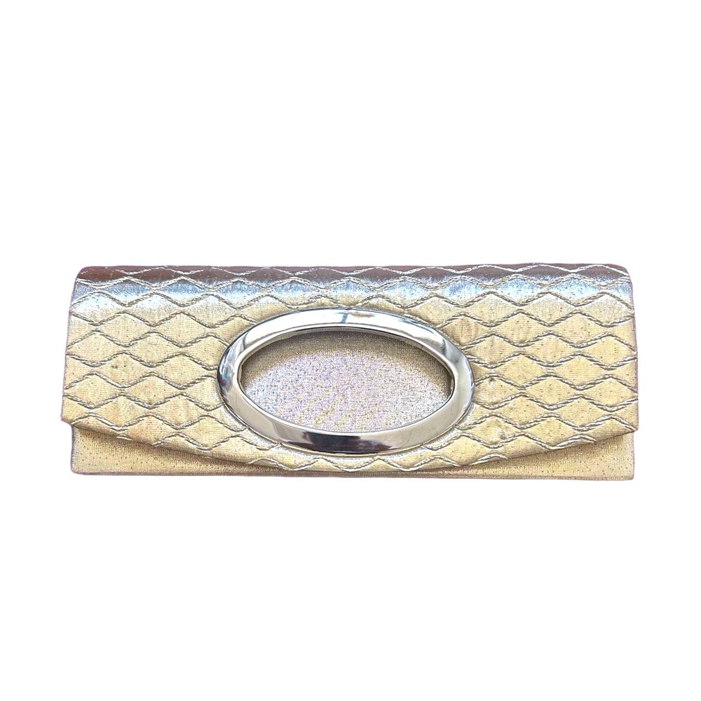 Gold Textured Clutch with Metallic Hardware